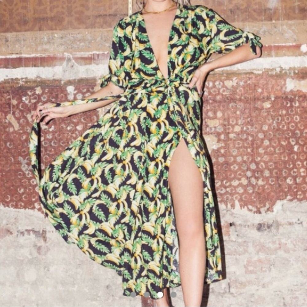 Never Fully Dressed Banana MIDI Wrap Dress US S/M